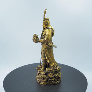 Pure Copper Guan Gong Statue: Martial God Guan Yu Holding Treasure Bowl