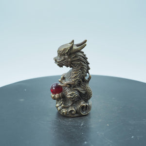 Pure Copper Azure Dragon Figurine: Chinese Desktop Ornament