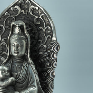 Silver-Plated Copper Guanyin Statue - Vintage Style Backlit Bodhisattva