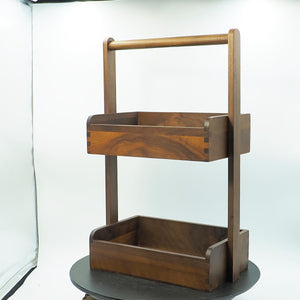 Two-Tier Walnut Wood Storage Rack, Handmade Black Walnut Organizer, Elegant Tabletop Display Shelf