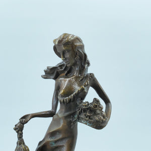 Pure Copper Classical Nude Female Figurine, Medieval Style Sculpture