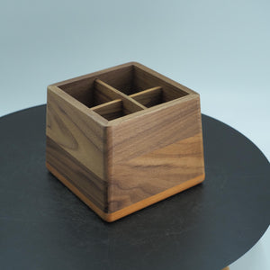 Handcrafted Black Walnut Cutlery Holder, 4-Compartment Utensil Organizer