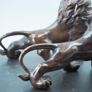 Pair of Majestic Pure Copper Lion Statues, Bank Entrance Guardians