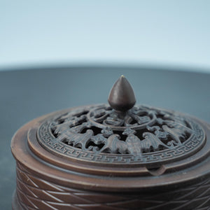 Round Hollow Auspicious Bat Ashtray, Pure Copper Exquisitely Carved Storage Box