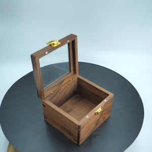 Handcrafted Black Walnut Wooden Box, Glass Lid Jewelry Organizer