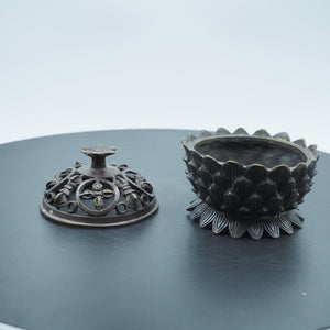Antique Copper Lotus Incense Burner - Buddha Offering, Jewelry Box