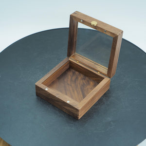 Walnut Glass-Top Keepsake Box, Brass Knob, Jewelry Organizer
