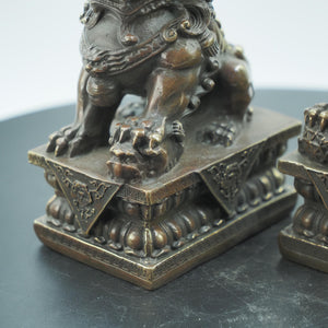 Antique-Style Copper Zen Lion Statues: Home Protection Feng Shui Decor