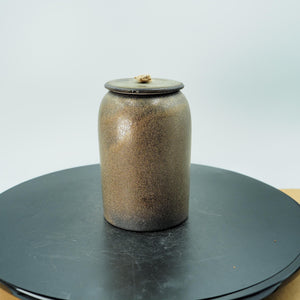 Handmade Ceramic Jar with Lid: Gilded Brown Pottery Storage