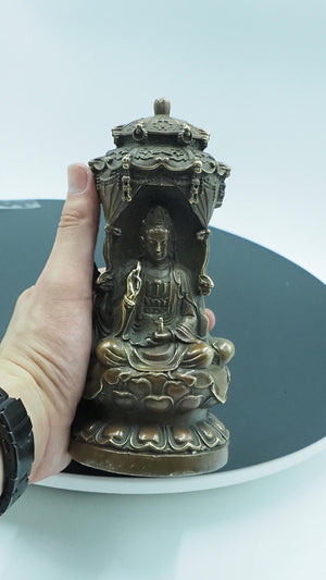 Pure Copper Three-Faced Buddha Statue - Guanyin, Amitabha