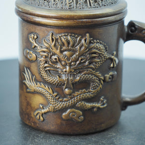 Messing Drache und Phönix Wasserglas mit Deckel: Glücksbringer Ornament