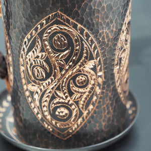 Hand-Hammered Engraved Copper Mug with Braided Handle, Vintage Style