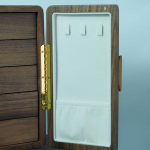 Black Walnut Jewelry Box, Square 5-Layer Organizer, Floral Handle Design