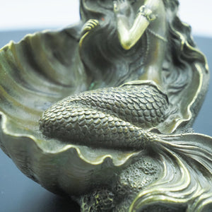 復古純銅貝殼美人魚雕像，性感3D裸體女神，水族箱裝飾
