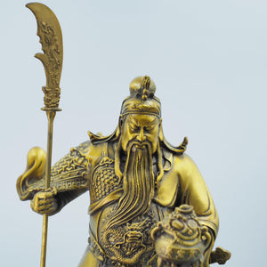 Pure Copper Guan Gong Statue: Martial God Guan Yu Holding Treasure Bowl