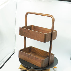 Handmade Two-Tier Walnut Wood Organizer, Solid Black Walnut Storage Rack, Modern Tabletop Display Shelf