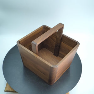Handmade Walnut Wooden Storage Caddy with Handle, Solid Wood Organizer Box