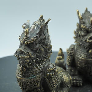 Pair of Pure Brass Armor-Clad Kylin Statues, Feng Shui Doorway Guardians for Home Protection