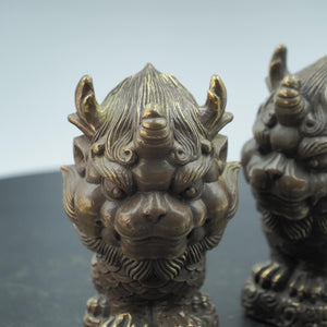 Pair of Pure Copper Kylin Mythical Beast Handheld Ornaments, Feng Shui Home Protection Artifacts