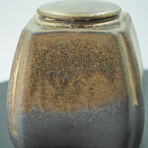 Handmade Gilded Ceramic Jar with Lid, Square Pottery Storage Jar, Bronze and Black Glaze