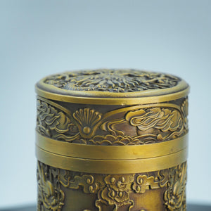 Brass Double Dragon Pen Holder & Storage Jar: Chinese Motif Decor