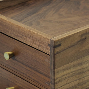 Handcrafted Black Walnut Two-Drawer Box: Minimalist Brass Knob Organizer