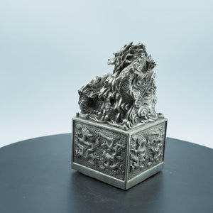 Pure Copper Nine-Dragon Seal Ornament: Imperial Desk Decor