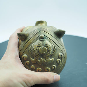 Pure Copper Pig Figurine: Good Fortune Coin Bank Ornament