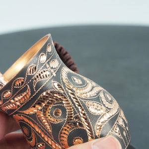 Handmade Engraved Copper Mug with Plate – Boho Vintage Coffee Cup, Unique Artisan Gift