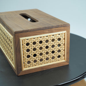 Walnut Rattan Tissue Box Cover, Handmade Wooden Tissue Holder, Nordic Style Decorative Napkin Case, American Black Walnut Tissue Dispenser