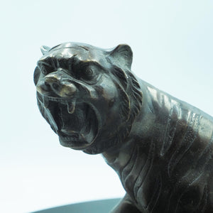 Grotesque Bronze Copper Roaring Tiger Figurine, Ferocious Antique Tiger Ornament