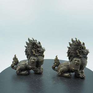Pair of Pure Brass Armor-Clad Kylin Statues, Feng Shui Doorway Guardians for Home Protection