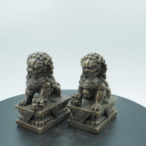 Antique-Style Copper Zen Lion Statues: Home Protection Feng Shui Decor