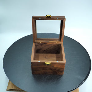 Handcrafted Black Walnut Wooden Box, Glass Lid Jewelry Organizer