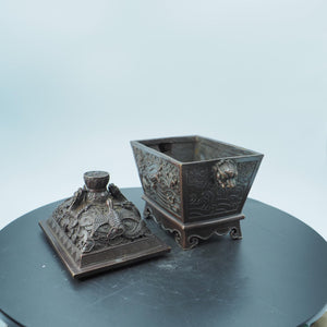 Carved Copper Incense Burner Storage Box: Four Divine Beasts Design