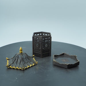 Antique Pure Copper Hexagonal Pavilion Incense Burner, Three-Layer Hollow Carving, Chinese-Style Indoor Pavilion Decoration