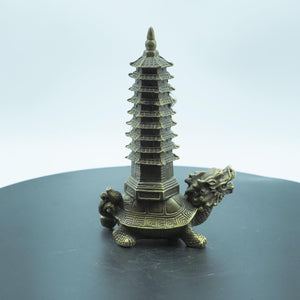Copper Dragon Turtle with Pagoda: Feng Shui Home Decor