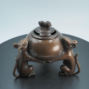 Copper Mice Incense Burner: Whimsical Peanut Design, Small Storage Box