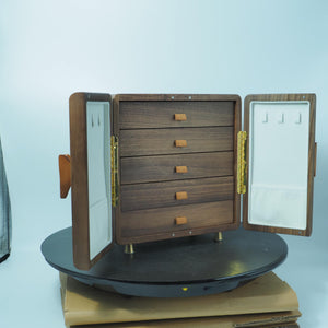 Black Walnut Jewelry Box, Square 5-Layer Organizer, Floral Handle Design