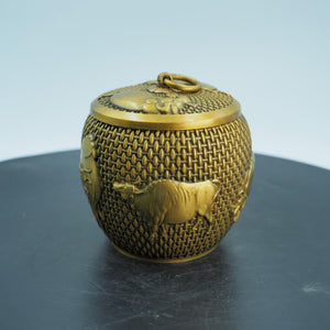 Copper Small Item Storage Jar, Five Bulls Tea Caddy Decorative Jar, Tennis Ball Shape