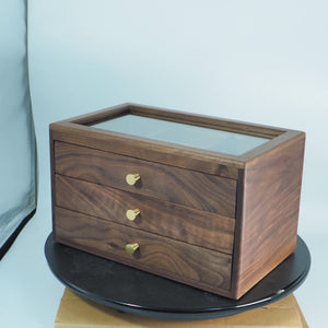 Japanese Black Walnut Jewelry Organizer, 3-Layer Velvet Drawers, Large Capacity Storage Box