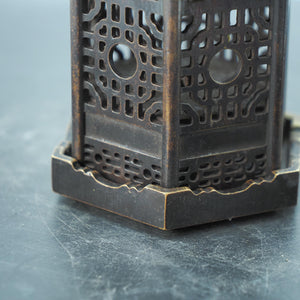 Antique Pure Copper Hexagonal Pavilion Incense Burner, Three-Layer Hollow Carving, Chinese-Style Indoor Pavilion Decoration