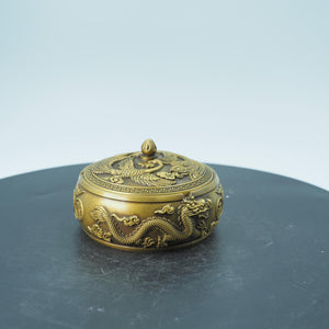 Copper Dragon & Phoenix Ashtray: Antique-Style Relief Decor