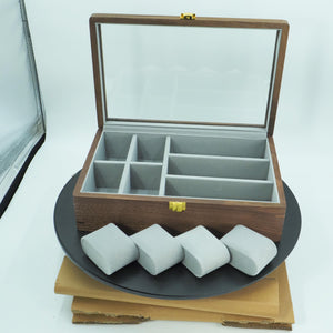 Black Walnut Watch & Glasses Box, Glass Lid Display Organizer, Men  Gift