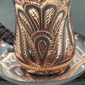 Hand-Hammered Copper Coffee Cup, Chasing Engraved Metal Mug, Braided Handle Artisanal Drinkware