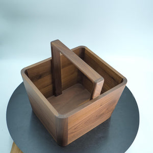 Handmade Walnut Wooden Storage Caddy with Handle, Solid Wood Organizer Box