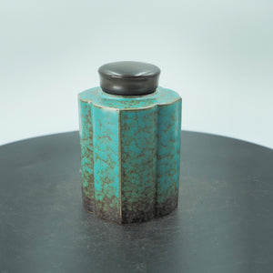 Kiln-Glazed Ceramic Coffee Canister, Green Gradient, Elegant Storage Jar