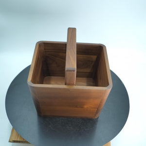 Handmade Walnut Wooden Storage Caddy with Handle, Solid Wood Organizer Box