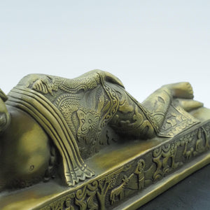 Brass Reclining Nirvana Buddha Statue: Antique Style Feng Shui Decor