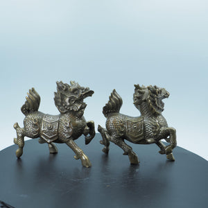 Copper Qilin Figurines: Antique Style Wealth Ornament Pair